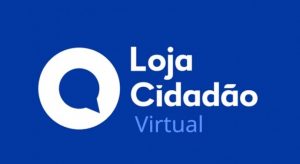 Logótipo da Loja de Cidadão Virtual em fundo azul, representando a nova plataforma digital de acesso a serviços públicos online em Portugal.