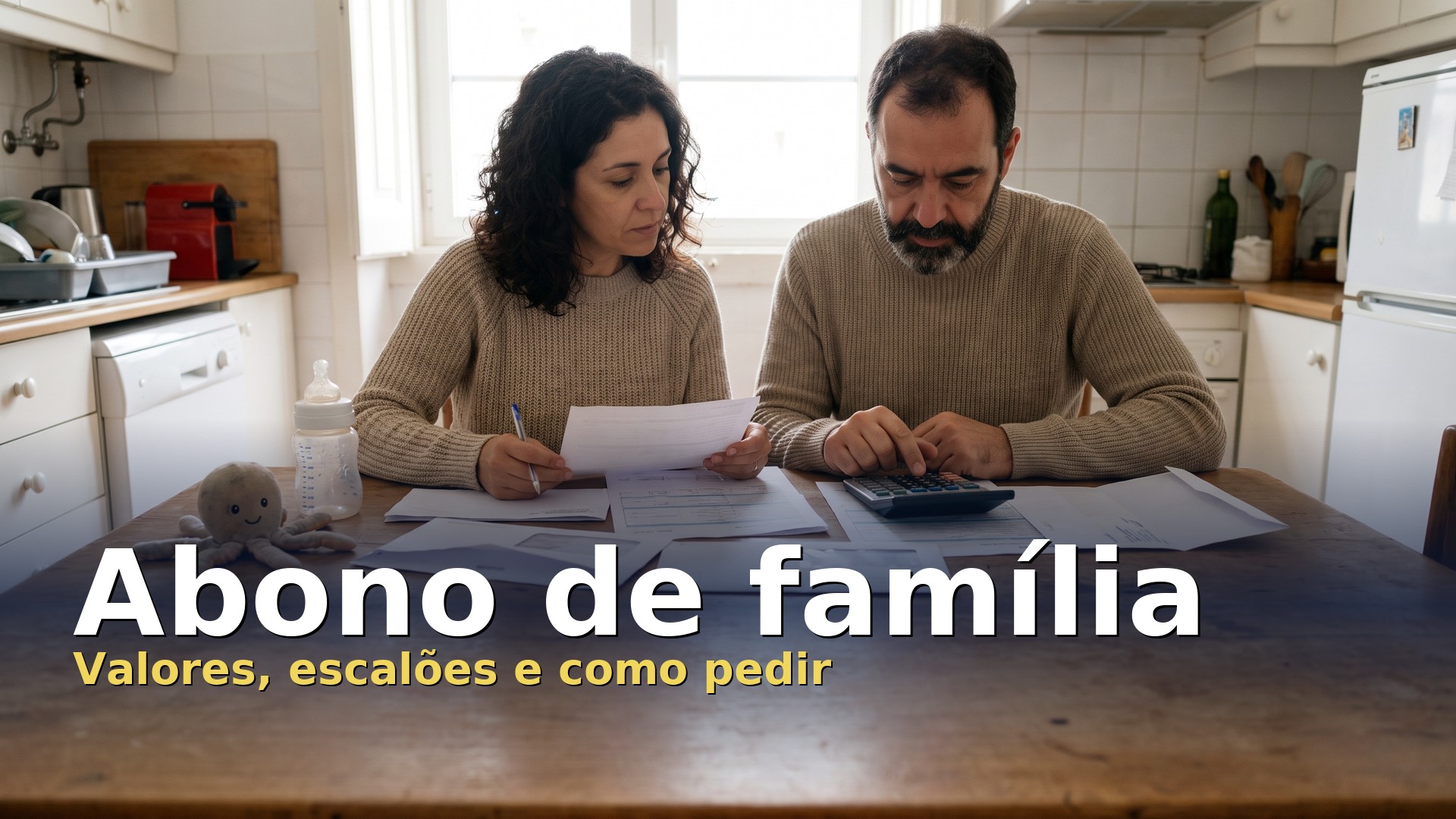 Casal a calcular o abono de família e os escalões de rendimentos
