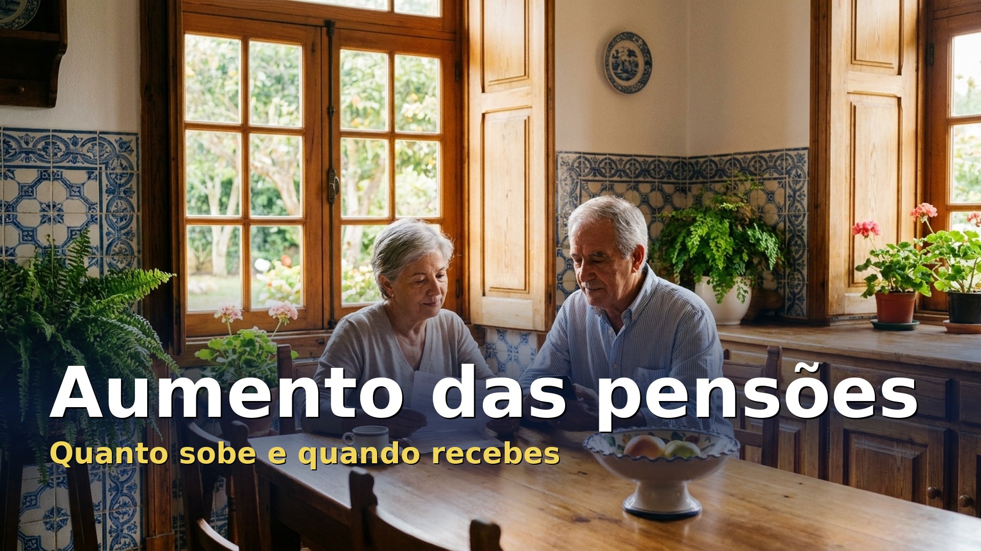 Aumento das pensões: casal de reformados consulta a pensão na cozinha de casa