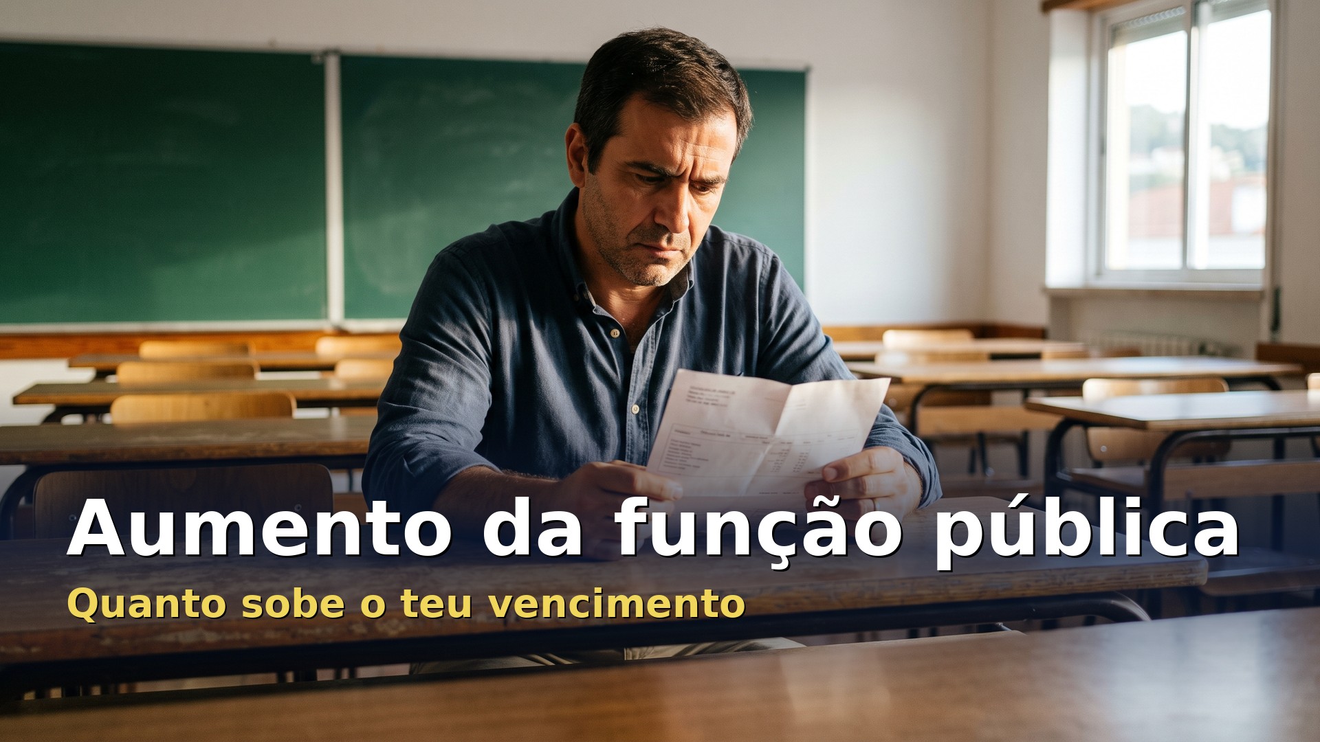 Aumento da função pública: professor numa escola pública a ler o recibo de vencimento