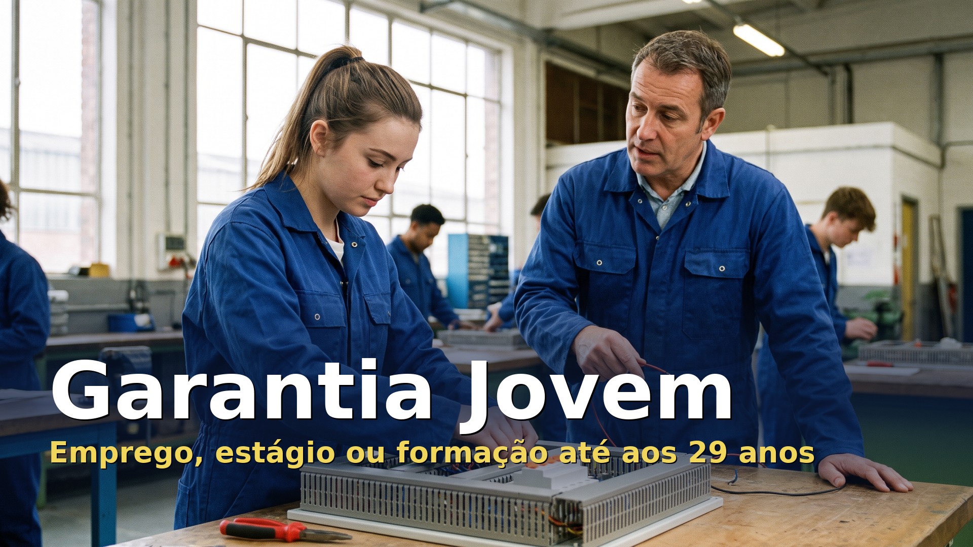 Garantia Jovem: jovem em formação profissional a montar um quadro elétrico com o formador
