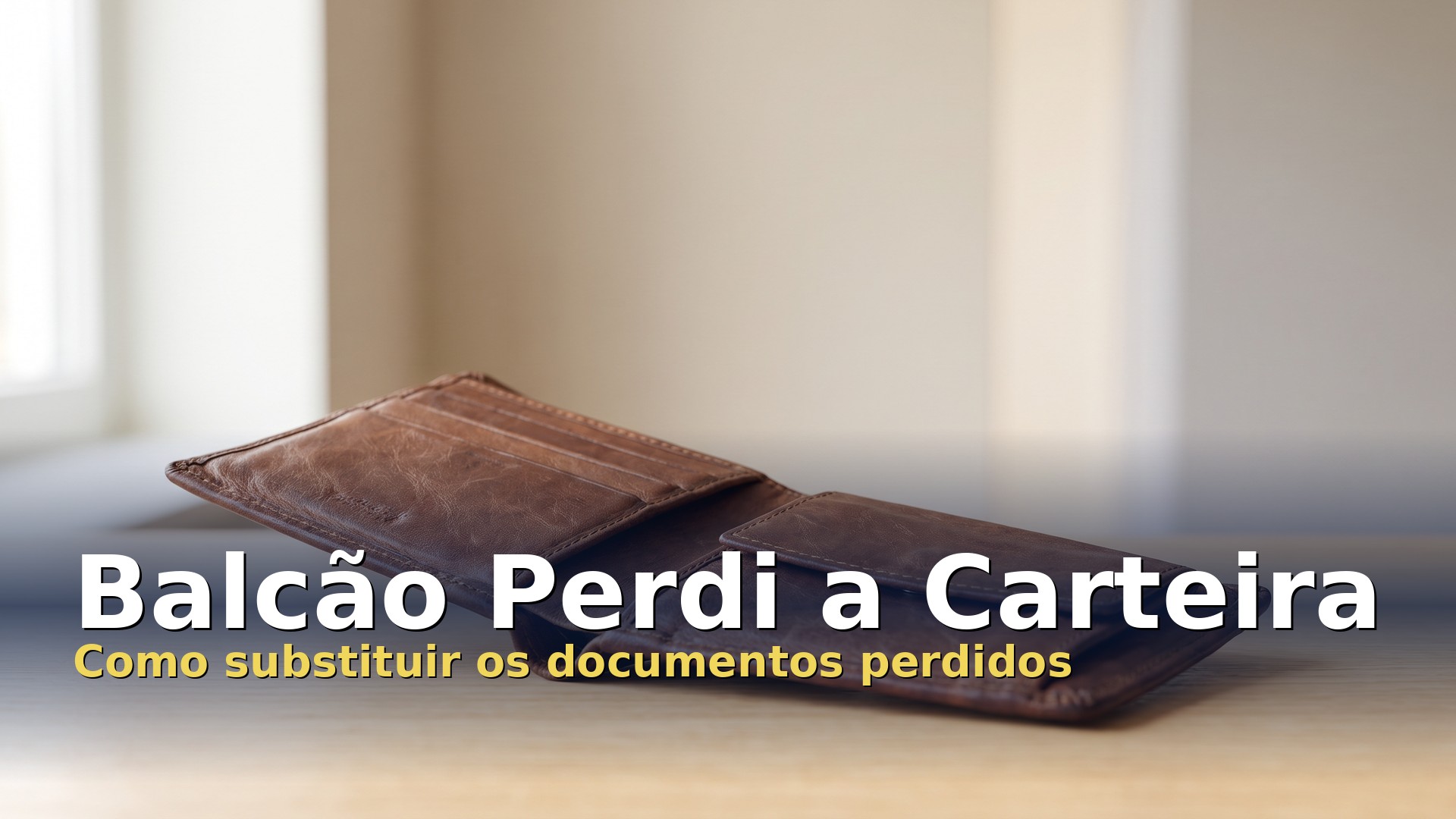 Balcão Perdi a Carteira: carteira vazia em cima de uma bancada de madeira