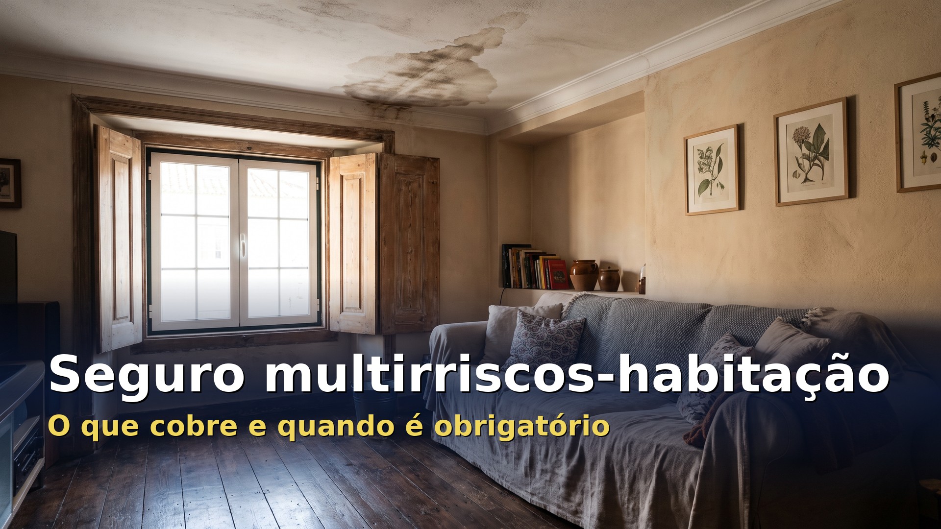 Mancha de humidade no teto de uma casa, um dos danos que o seguro multirriscos-habitação pode cobrir
