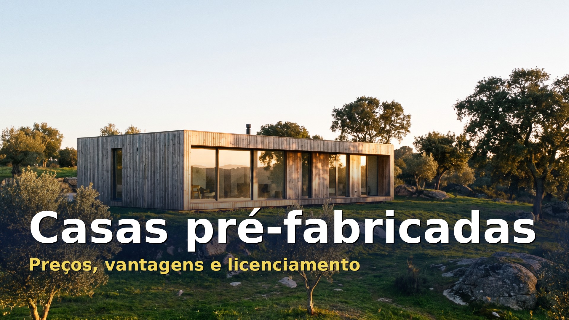 casas pré-fabricadas: casa moderna de madeira num terreno do interior de Portugal