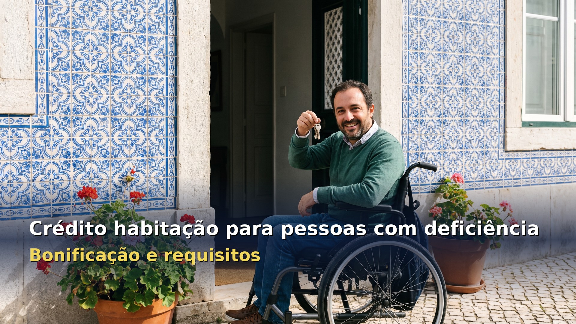 Crédito habitação para pessoas com deficiência: homem em cadeira de rodas com as chaves da casa nova