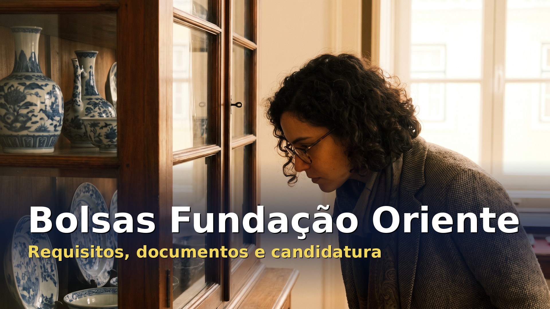 Bolsas da Fundação Oriente: investigadora a observar porcelana oriental numa sala de museu