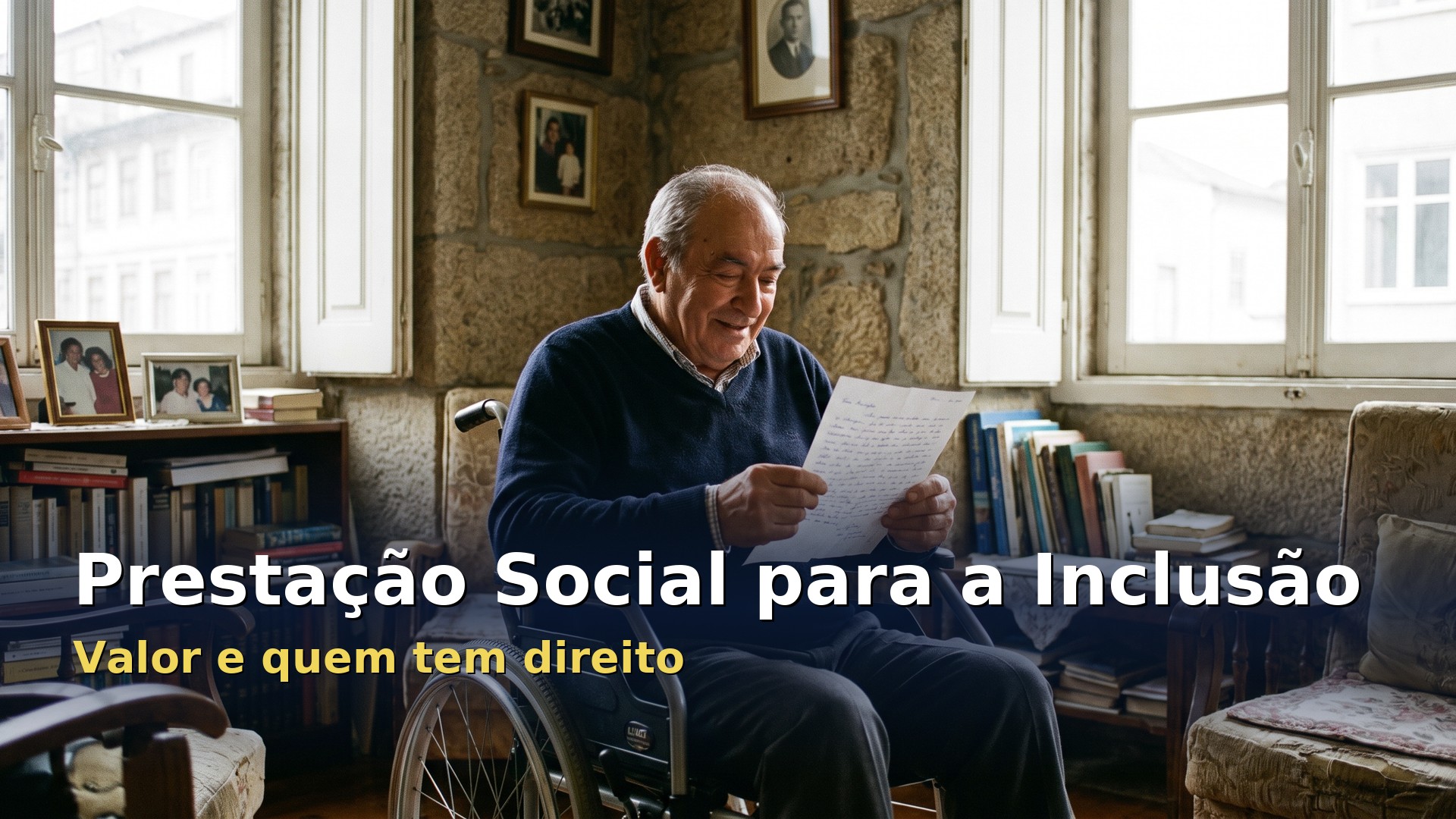 Prestação Social para a Inclusão: pessoa com deficiência em casa a ler uma carta
