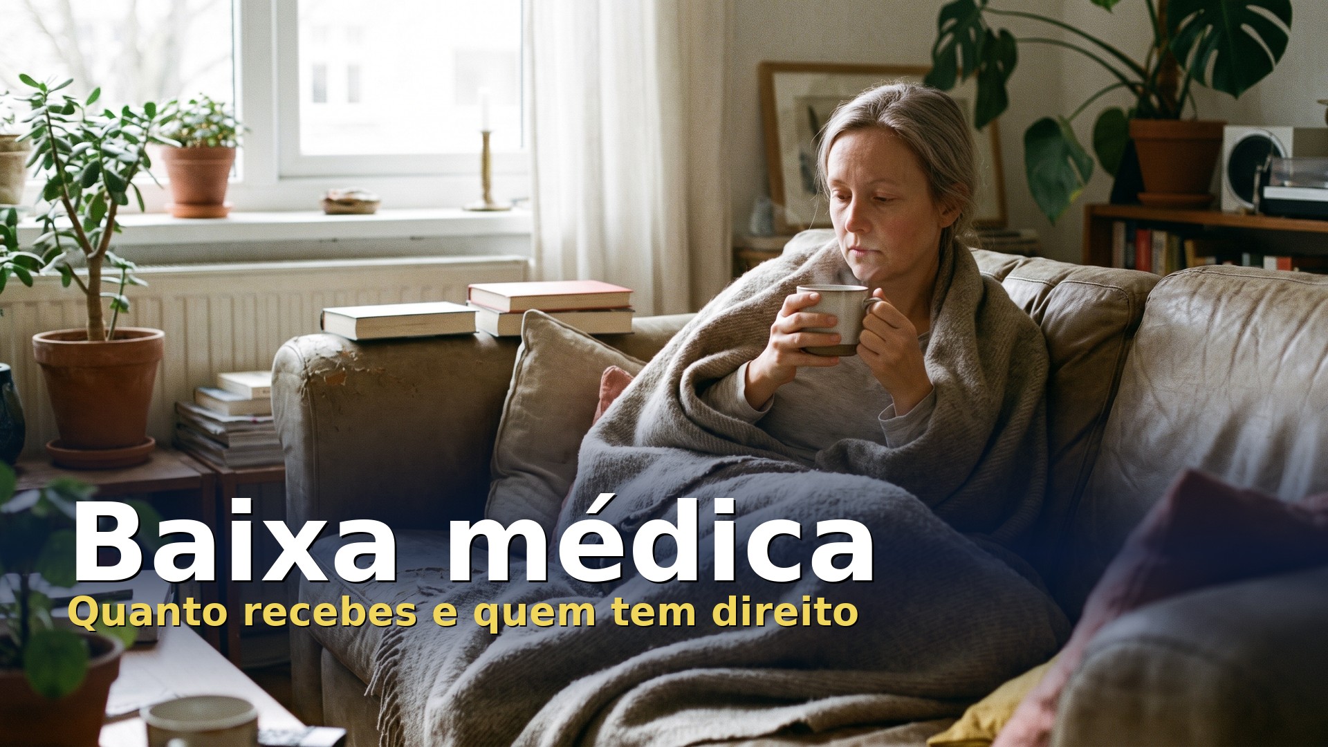 Baixa médica: mulher doente em casa a recuperar