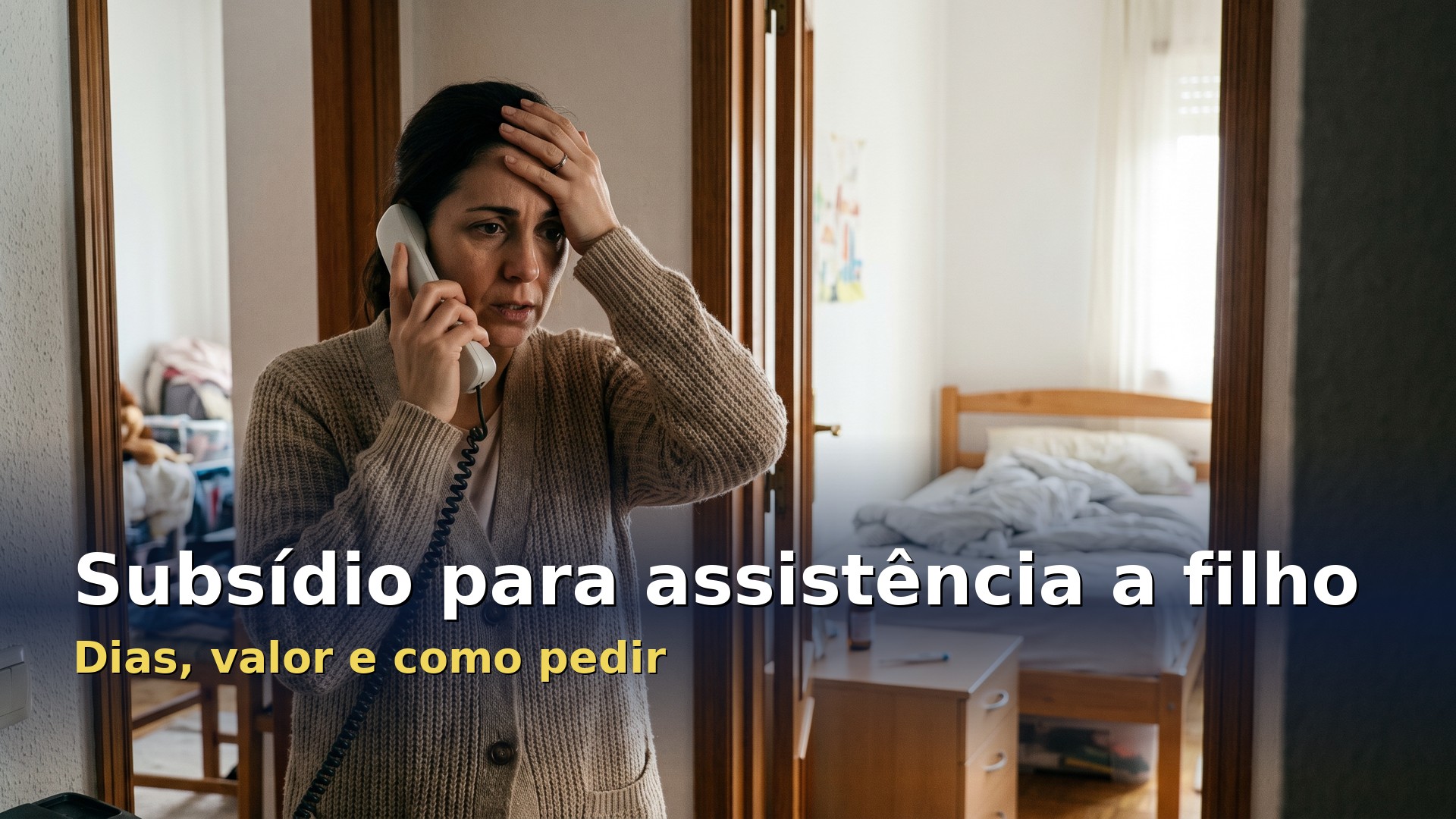Subsídio para assistência a filho: mãe ao telefone em casa para faltar ao trabalho e cuidar do filho doente
