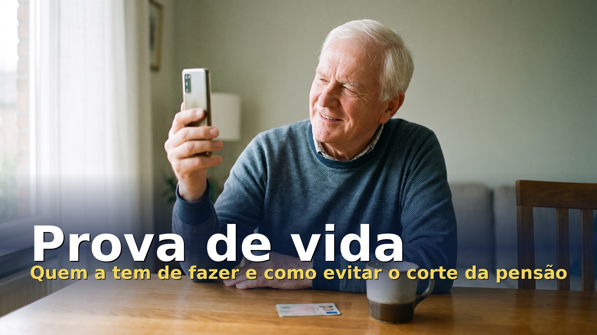 Prova de vida: pensionista faz a verificação facial com o telemóvel ao lado do documento de identificação